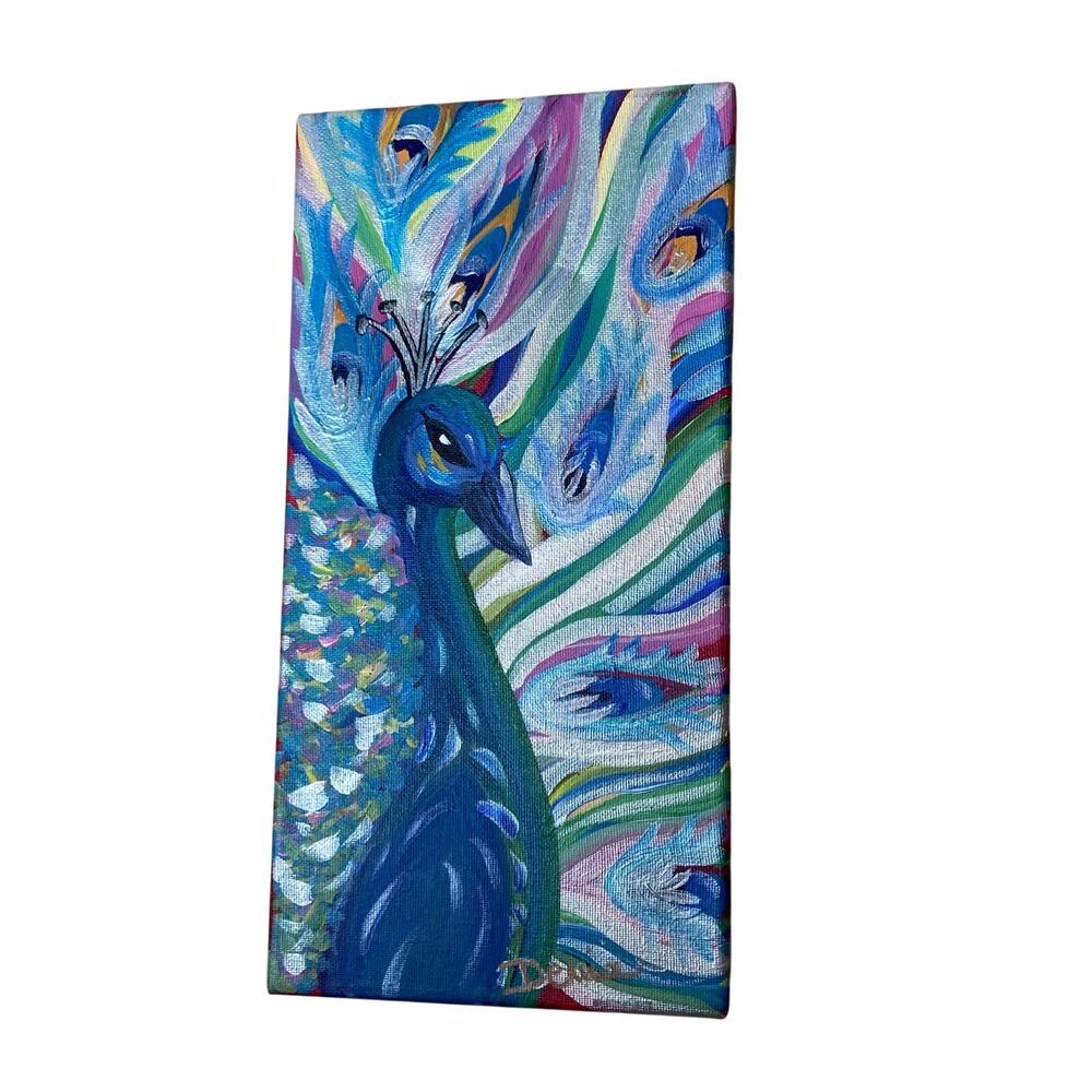 Peacock Original Acryllic Art‎ Painting Blues/Silver Signed